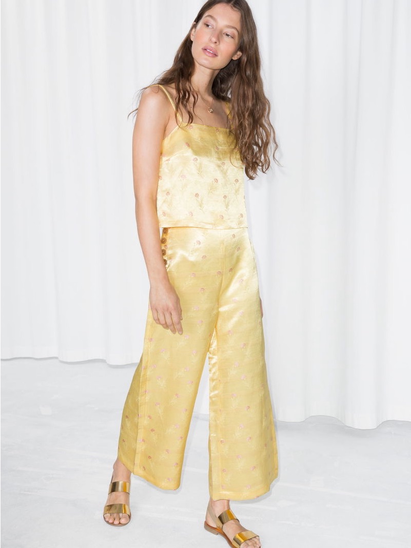 & Other Stories Yellow Satin Cropped Wide-Leg Pants